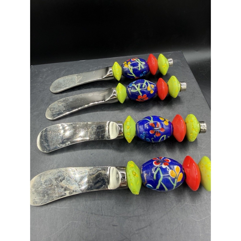 🧀✨ Hand Beaded Set of 4 Spreaders Decorative Entertaining Flatware Gift Set